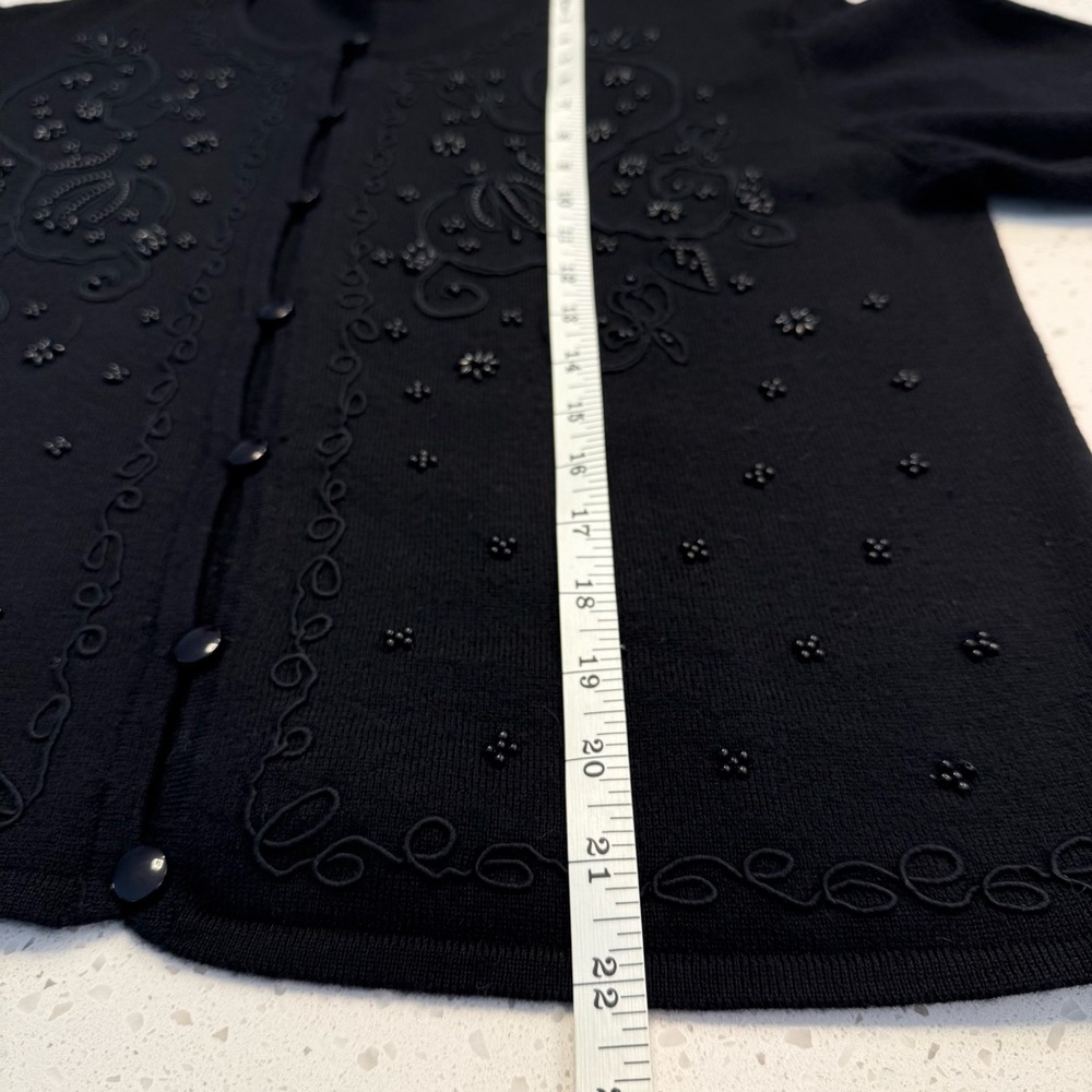 Vintage Ann Taylor LOFT Beaded Wool Cardigan Black Floral Women’s Large - Picture 8 of 9